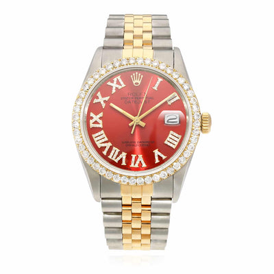 Rolex Datejust Jubilee Band Custom Red Ruby Diamond Bezel Dial 36mm Watch - WJD Exclusives