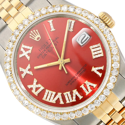 Rolex Datejust Jubilee Band Custom Red Ruby Diamond Bezel Dial 36mm Watch