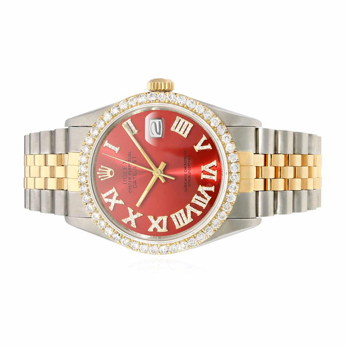 Rolex Datejust Jubilee Band Custom Red Ruby Diamond Bezel Dial 36mm Watch - WJD Exclusives