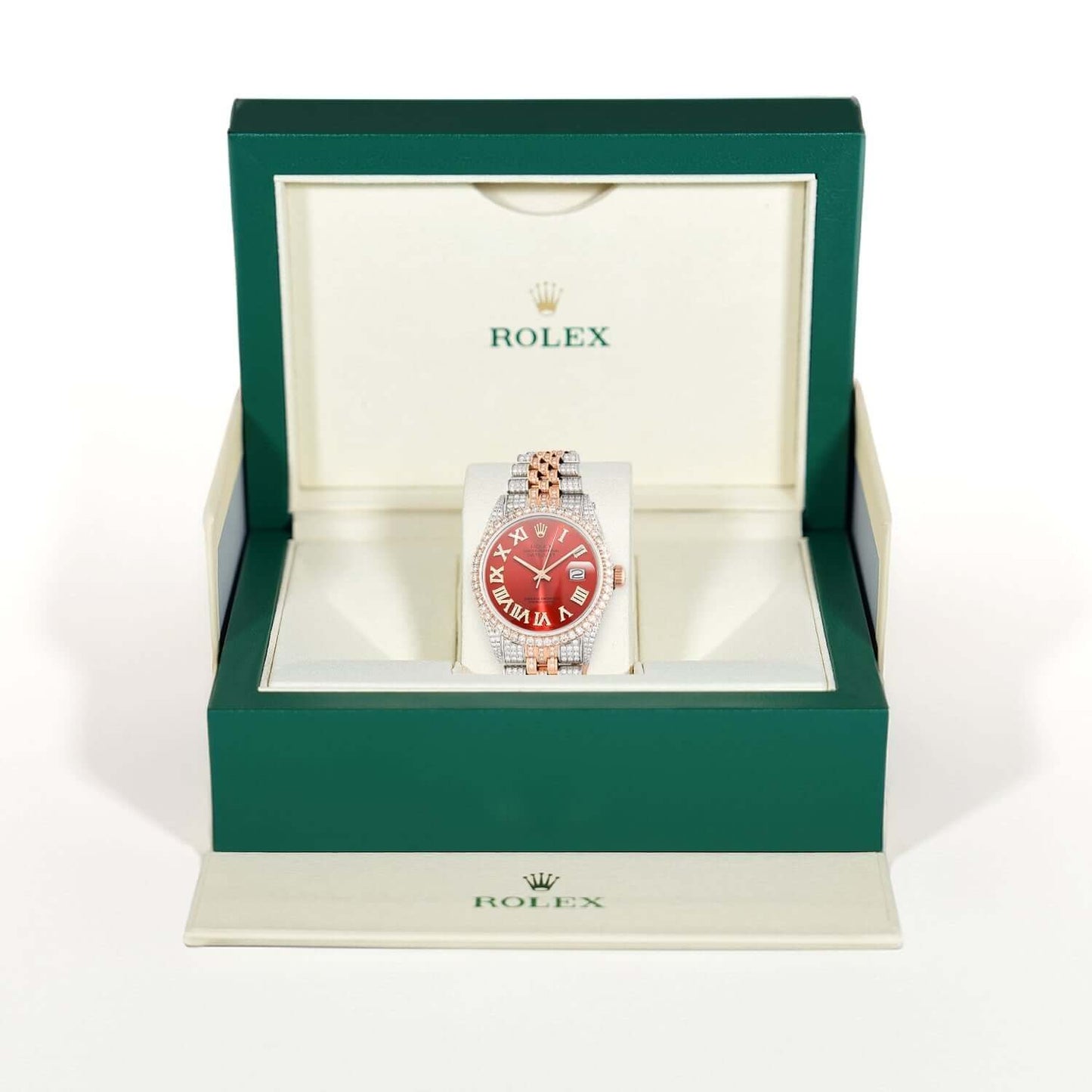 Rolex Datejust 12CTW Real Diamond Stainless Steel Rose Ruby Red Watch 36mm