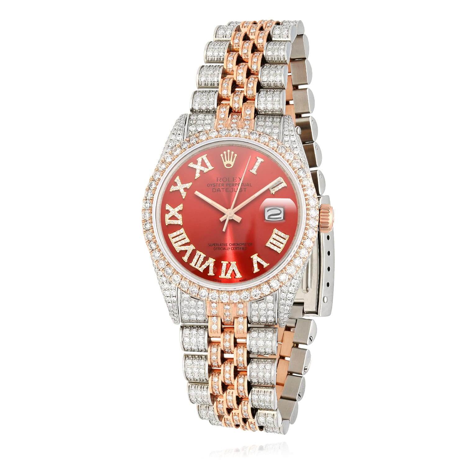 Rolex Datejust 12CTW Real Diamond Stainless Steel Rose Ruby Red Watch ...