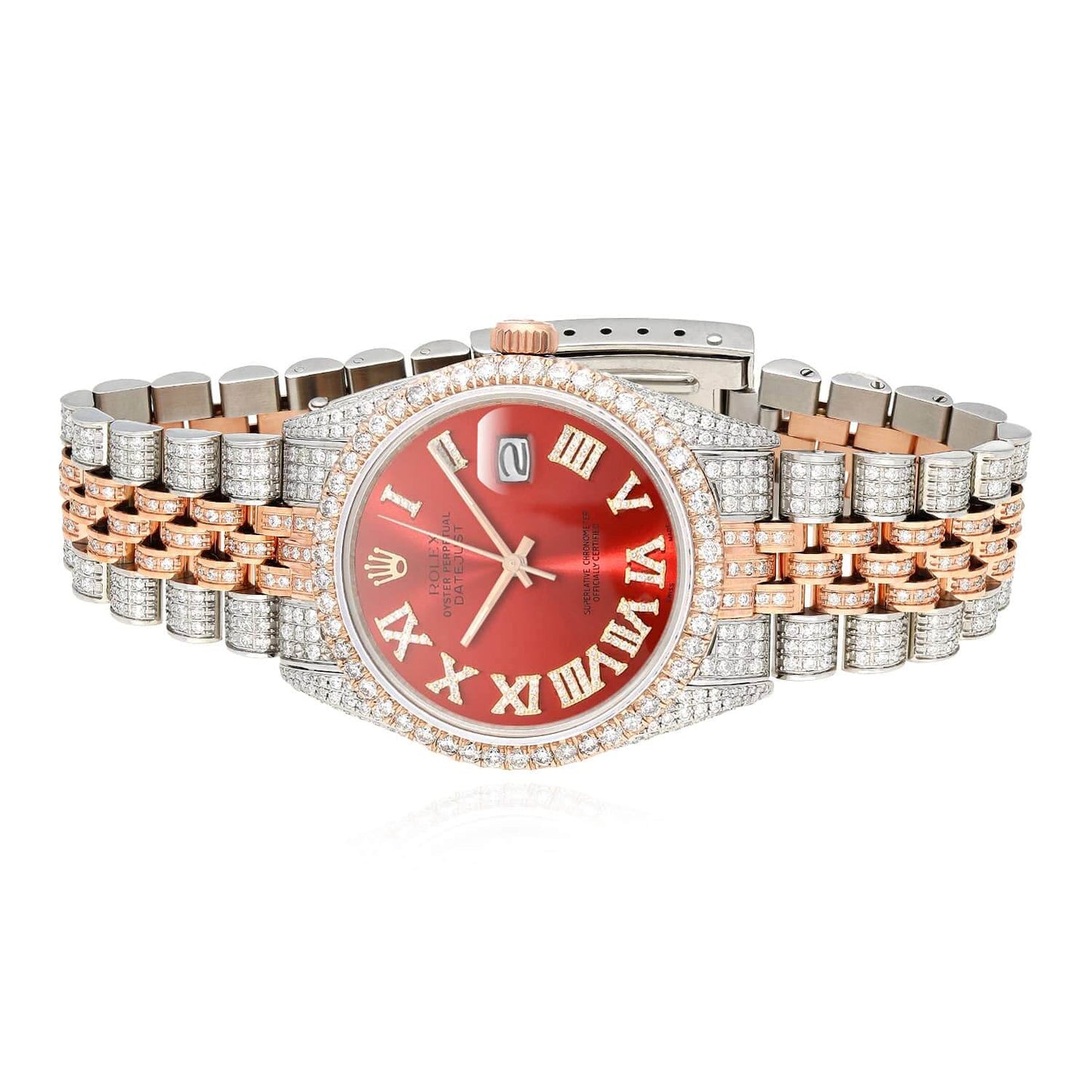 Rolex Datejust 12CTW Real Diamond Stainless Steel Rose Ruby Red Watch 36mm