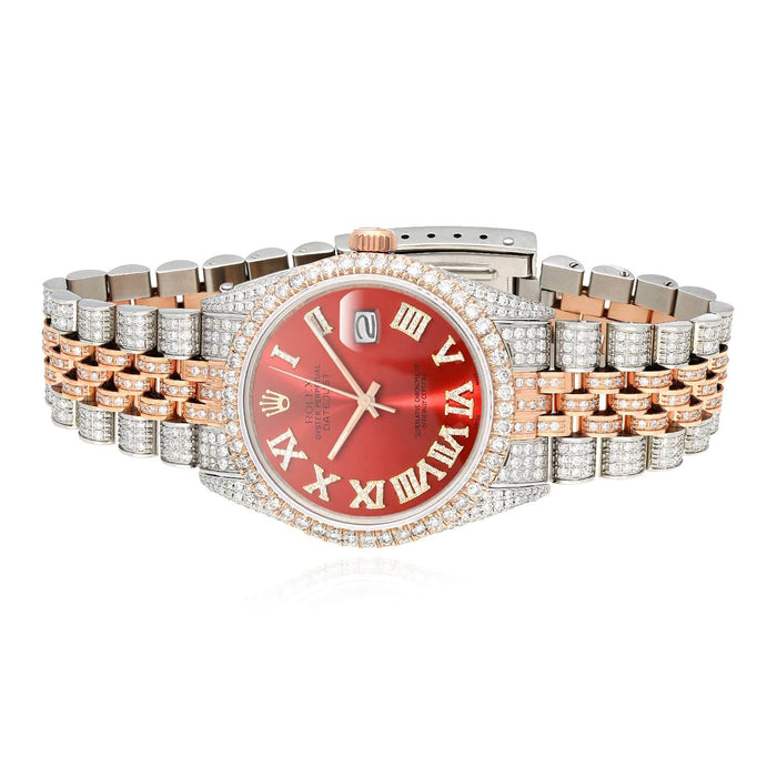 Rolex Datejust 12CTW Natural Diamond Stainless Steel Rose Ruby Red Watch 36mm - WJD Exclusives