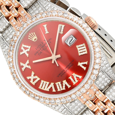 Rolex Datejust 12CTW Natural Diamond Stainless Steel Rose Ruby Red Watch 36mm