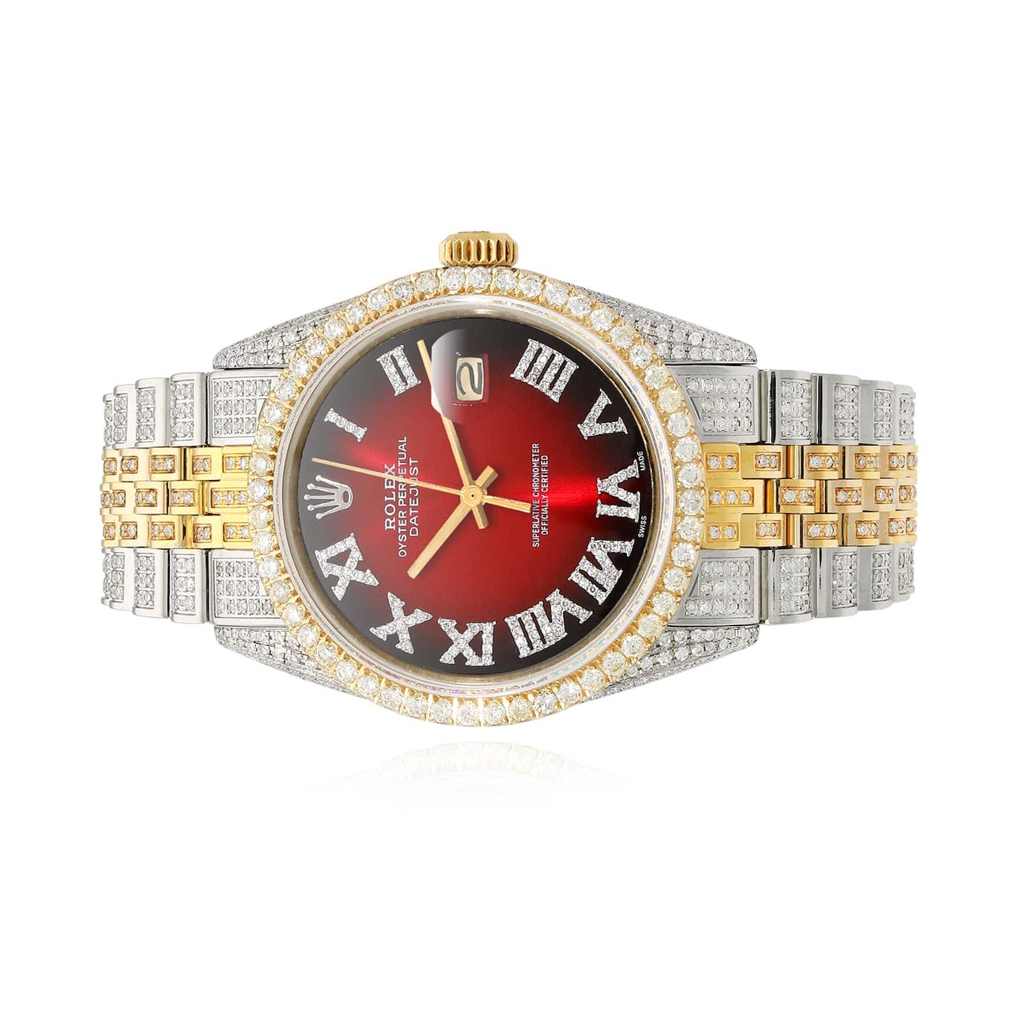 Rolex Datejust Iced Ruby Gradient Roman Diamond Dial Jubilee Band 36mm Watch
