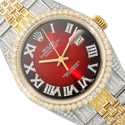 Rolex Datejust Iced Ruby Gradient Roman Diamond Dial Jubilee Band 36mm Watch