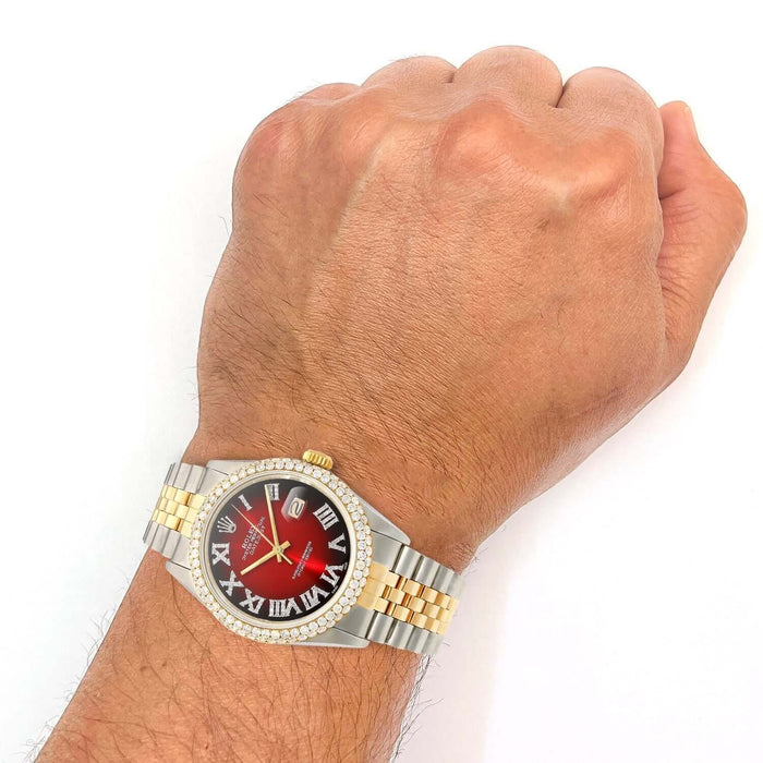 Rolex Datejust Jubilee Band Custom Diamond Bezel Ruby Gradient Dial 36mm Watch - WJD Exclusives