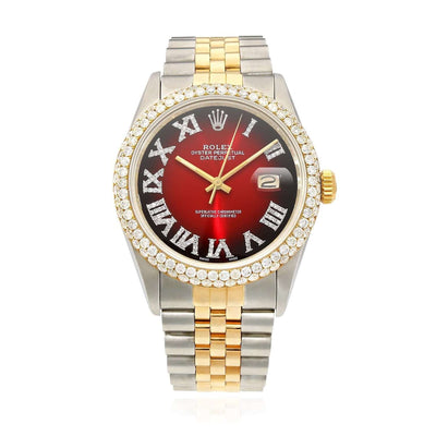 Rolex Datejust Jubilee Band Custom Diamond Bezel Ruby Gradient Dial 36mm Watch - WJD Exclusives
