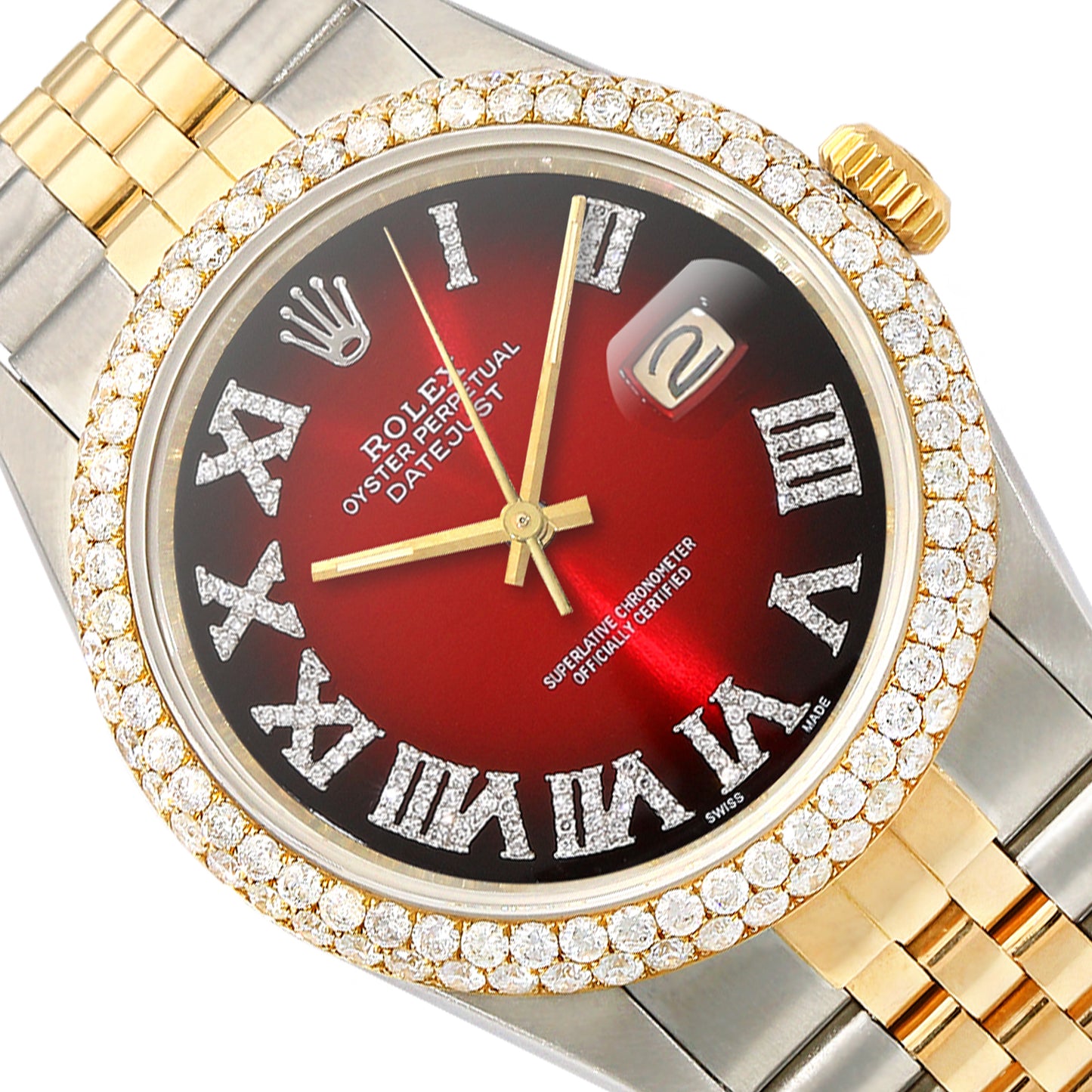 Rolex Datejust Jubilee Band Custom Diamond Bezel Ruby Gradient Dial 36mm Watch