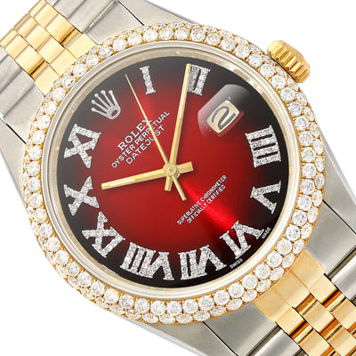 Rolex Datejust Jubilee Band Custom Diamond Bezel Ruby Gradient Dial 36mm Watch