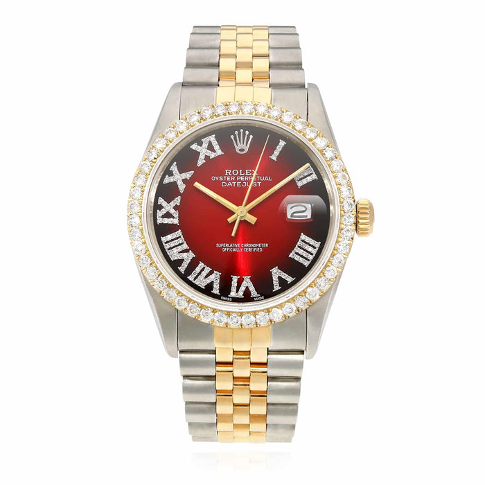 Rolex Datejust Jubilee Band Custom Ruby Gradient Diamond Bezel Dial 36mm Watch - WJD Exclusives