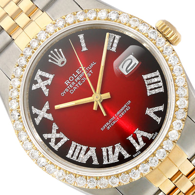 36mm Rolex Datejust Jubilee Band Custom Ruby Gradient Diamond Bezel Dial Watch