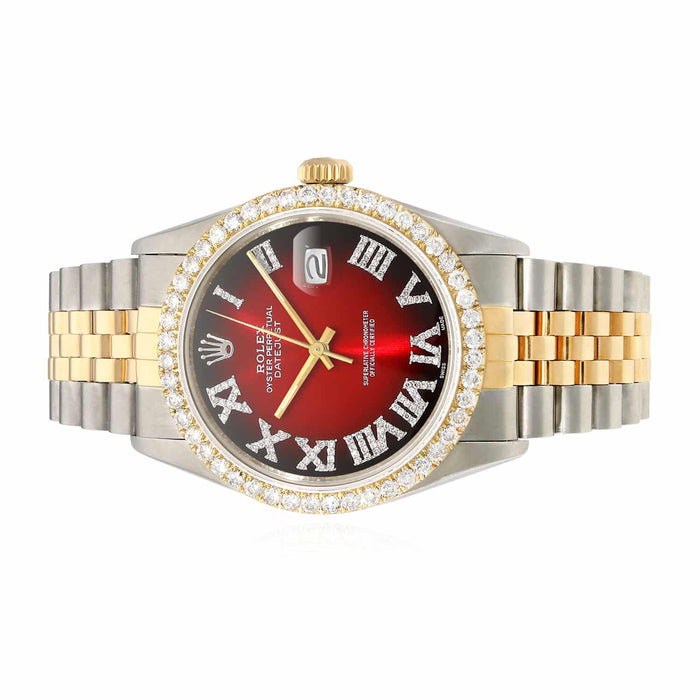 Rolex Datejust Jubilee Band Custom Ruby Gradient Diamond Bezel Dial 36mm Watch - WJD Exclusives