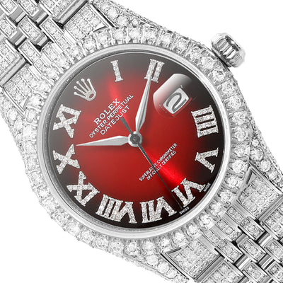 Rolex Datejust Custom Diamond Jubilee Band Diamond Dial Bezel Ruby 36mm Watch