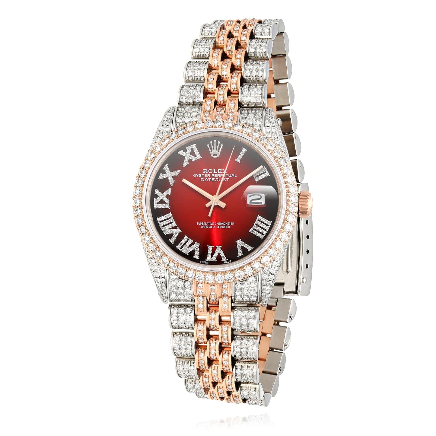 Rolex Datejust 12CTW Real Diamond Stainless Steel White Rose Ruby Watch 36mm