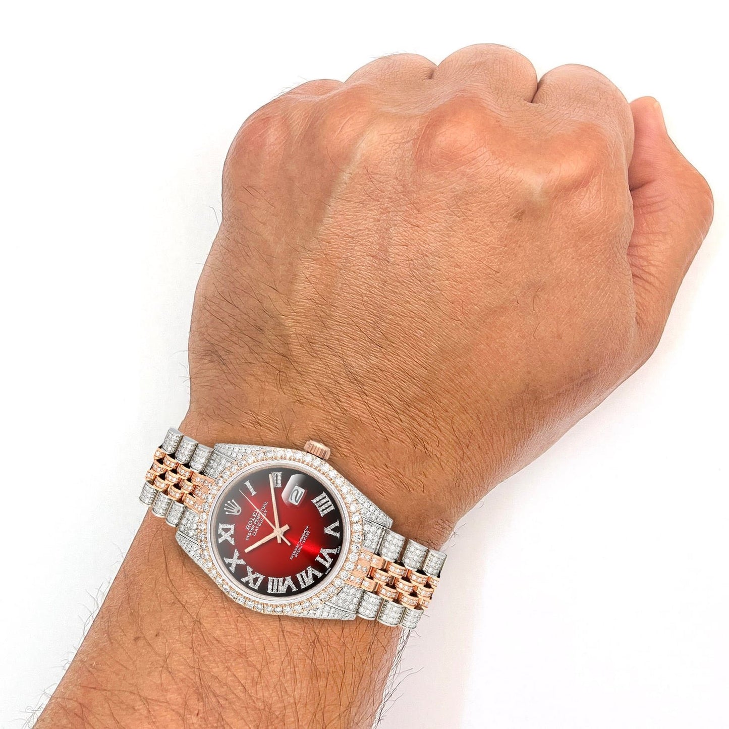 Rolex Datejust 12CTW Real Diamond Stainless Steel White Rose Ruby Watch 36mm