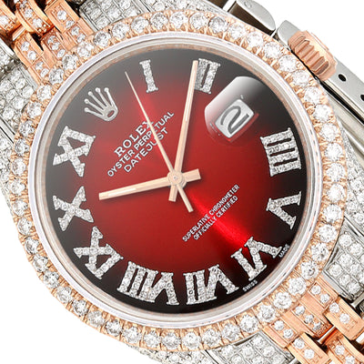 Rolex Datejust 12CTW Natural Diamond Stainless Steel White Rose Ruby Watch 36mm