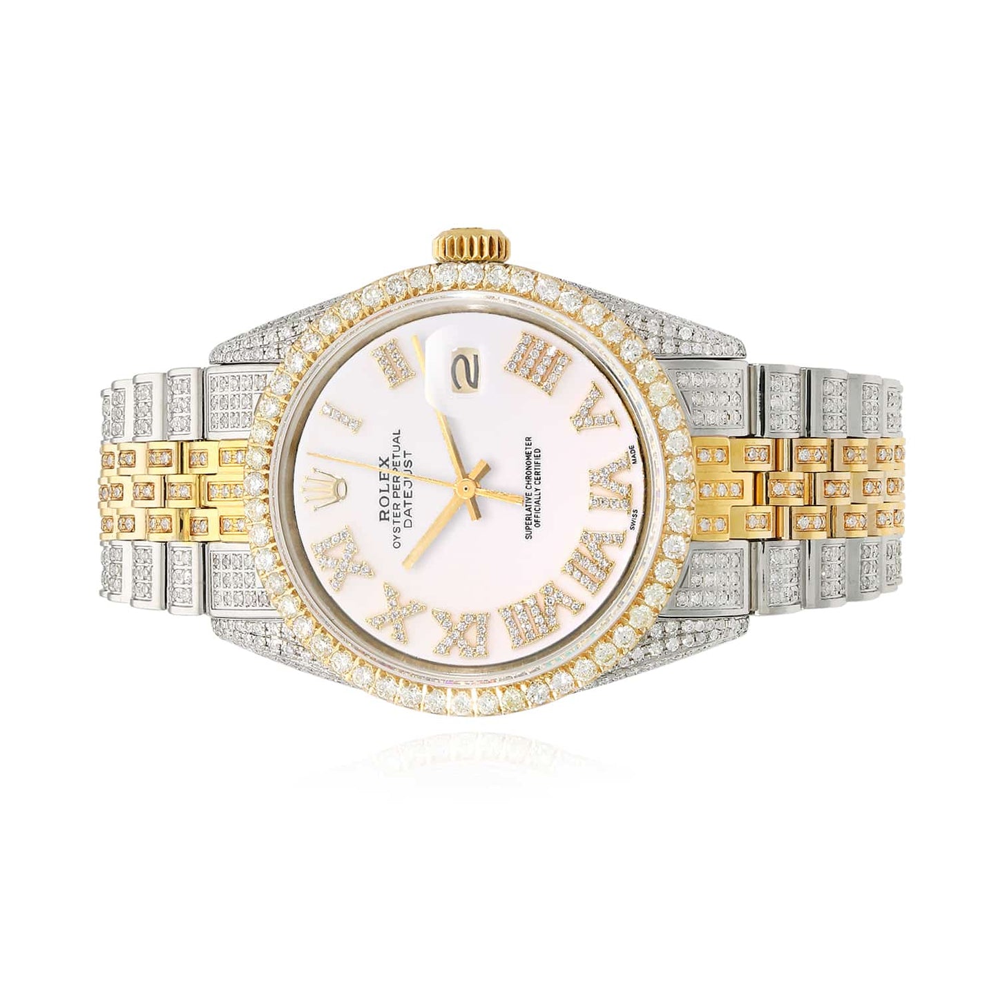 Rolex Datejust Iced White Gold Roman Diamond Dial Jubilee Band 36mm Watch