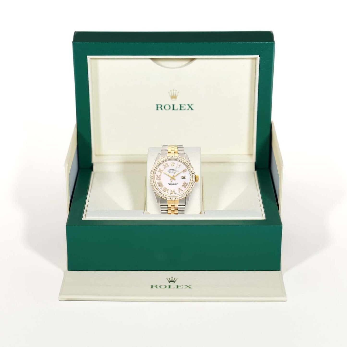 Rolex Datejust Jubilee Band Custom Diamond Bezel Yellow White Dial 36mm Watch