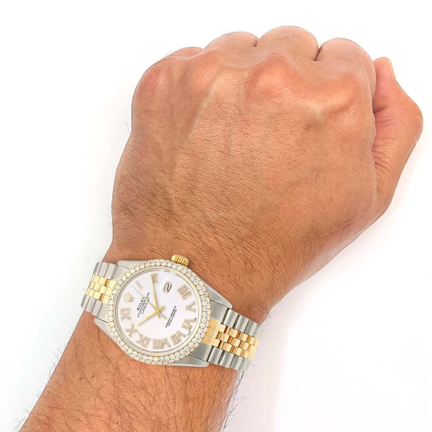 Rolex Datejust Jubilee Band Custom Diamond Bezel Yellow White Dial 36mm Watch