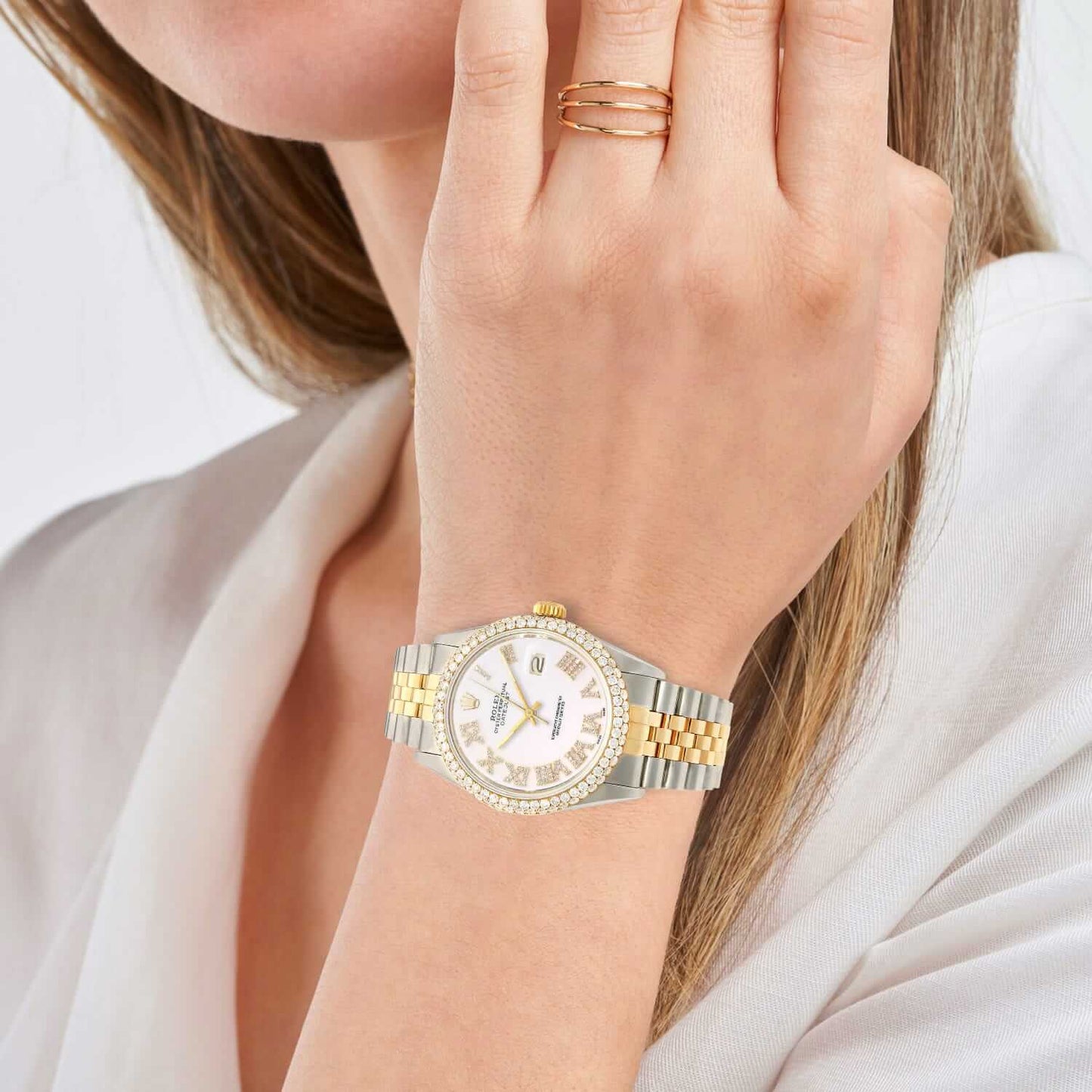 Rolex Datejust Jubilee Band Custom Diamond Bezel Yellow White Dial 36mm Watch