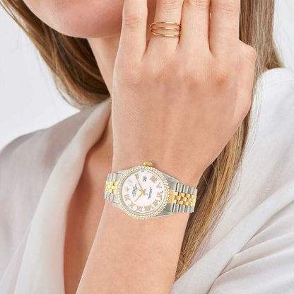 Rolex Datejust Jubilee Band Custom Diamond Bezel Yellow White Dial 36mm Watch