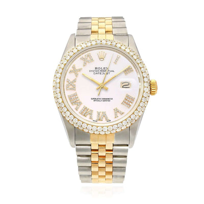 Rolex Datejust Jubilee Band Custom Diamond Bezel Yellow White Dial 36mm Watch - WJD Exclusives