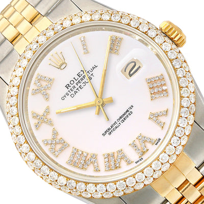 Rolex Datejust Jubilee Band Custom Diamond Bezel Yellow White Dial 36mm Watch
