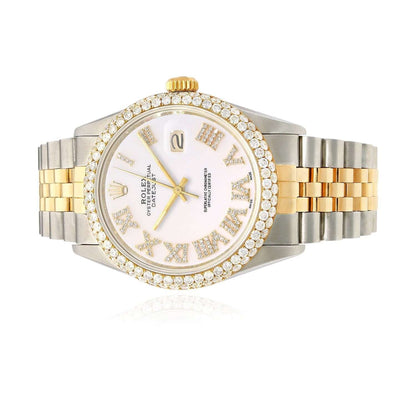 Rolex Datejust Jubilee Band Custom Diamond Bezel Yellow White Dial 36mm Watch