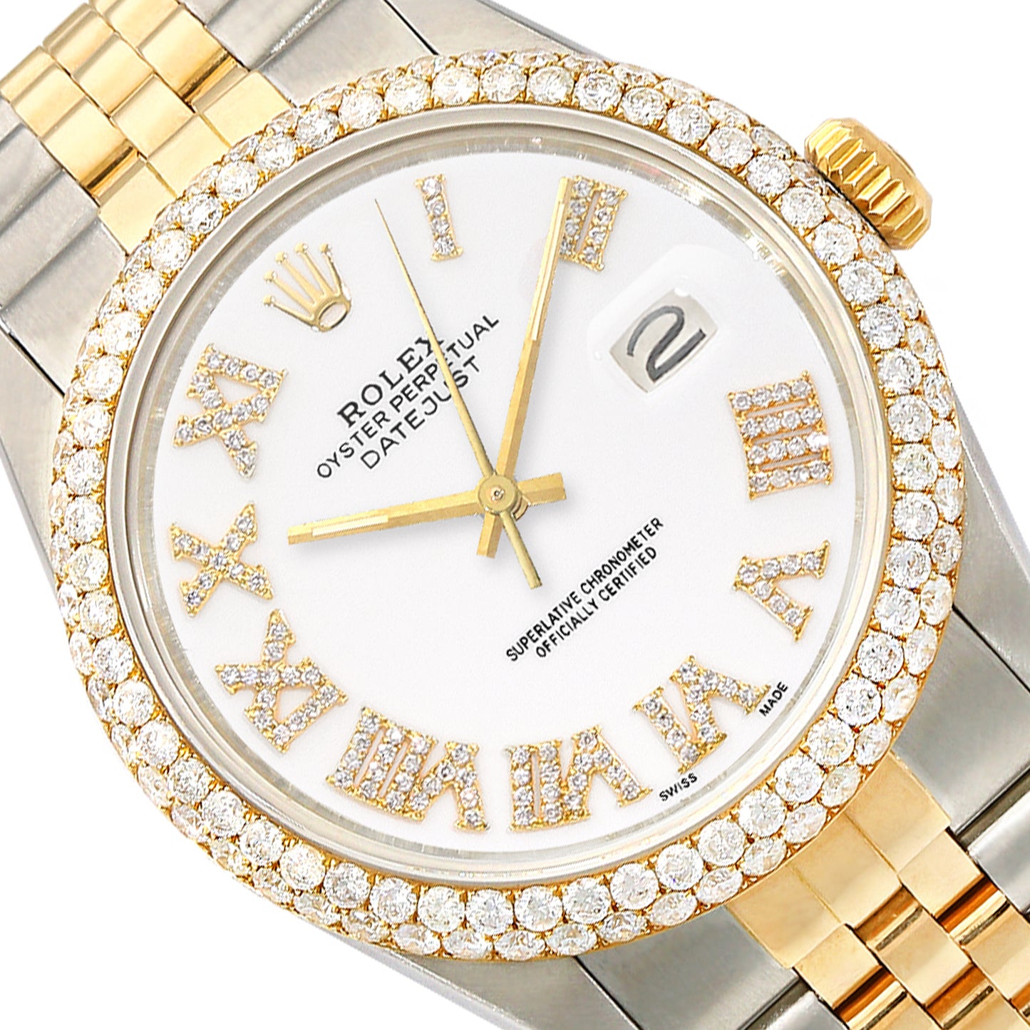 Rolex Datejust Jubilee Band Custom Diamond Bezel Yellow White Dial 36mm Watch