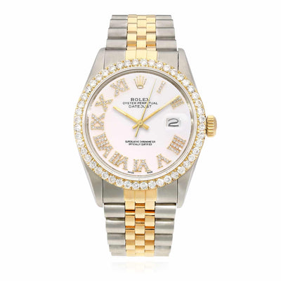 Rolex Datejust Jubilee Band Custom White & Gold Diamond Bezel Dial 36mm Watch - WJD Exclusives