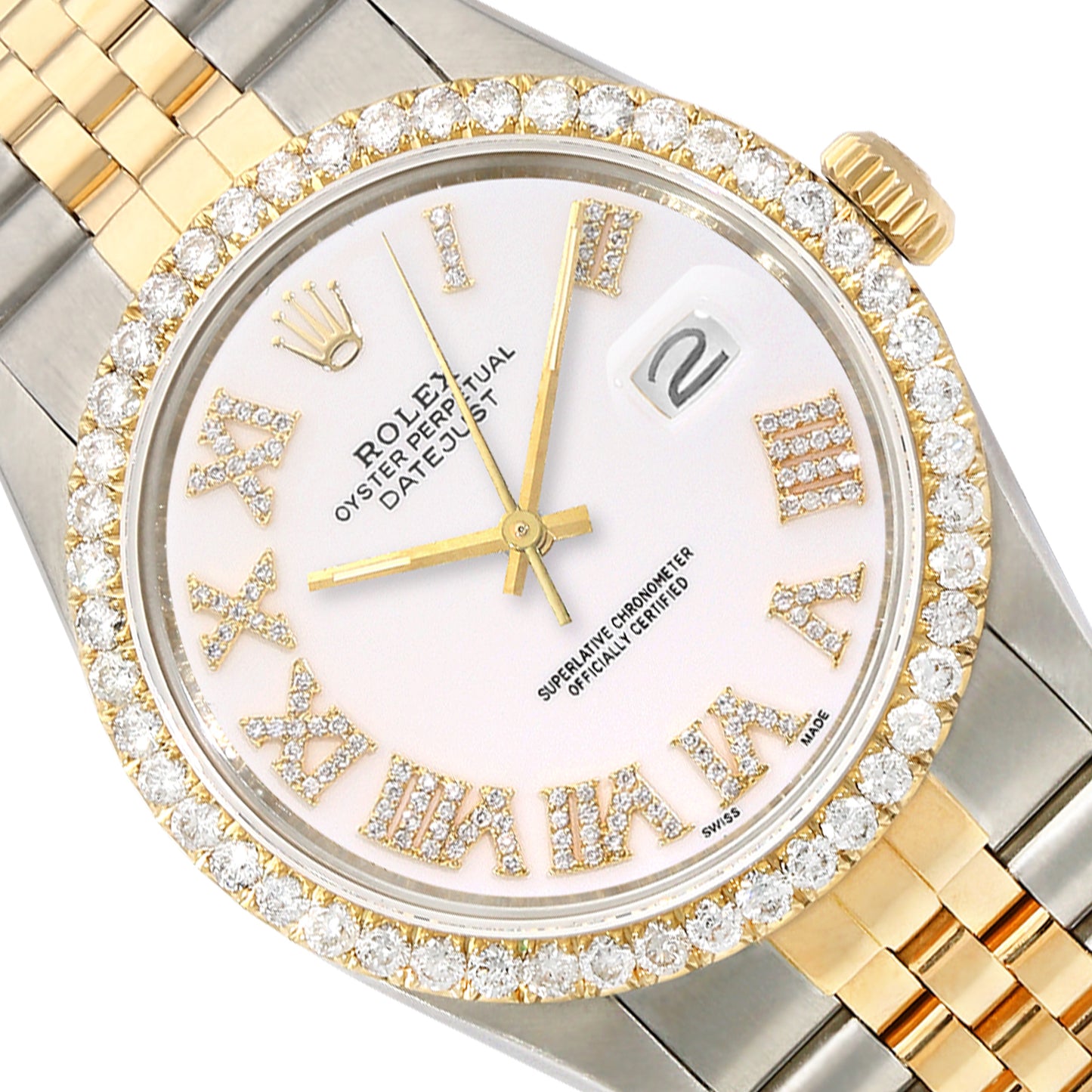 Rolex Datejust 16013 36mm Diamond Bezel White Gold Dial Steel Watch