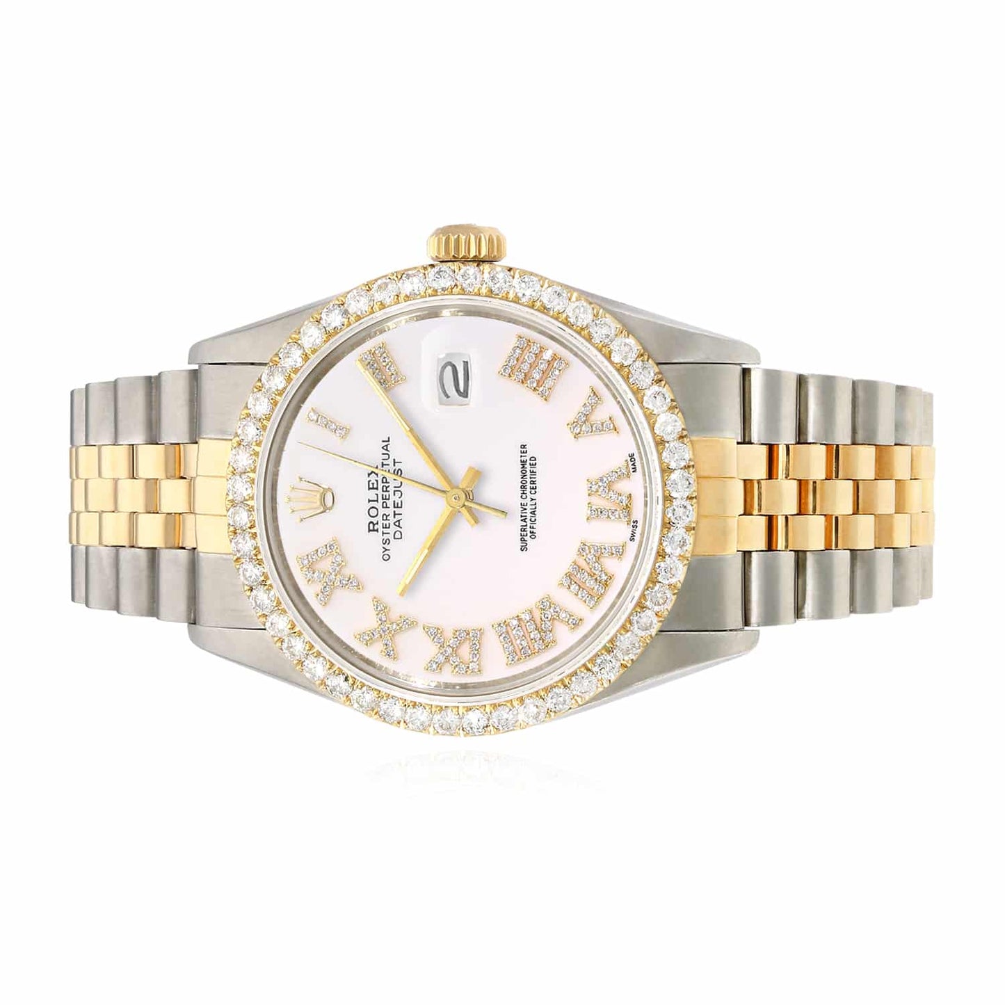 Rolex Datejust Jubilee Band Custom White & Gold Diamond Bezel Dial 36mm Watch