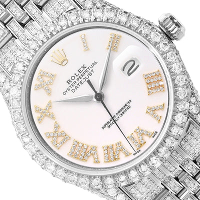Rolex Datejust Custom Diamond Pave Jubilee Diamond Bezel White Yellow 36mm Watch