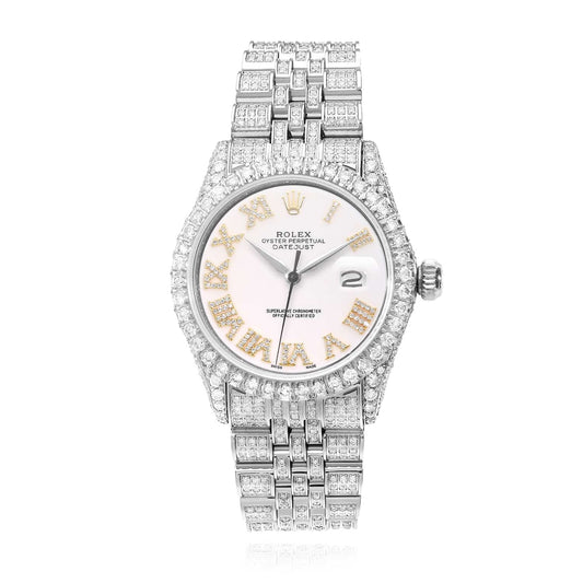 Rolex Datejust Custom Diamond Pave Jubilee Diamond Bezel White Yellow 36mm Watch