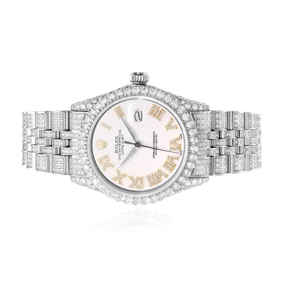 Rolex Datejust Custom Diamond Pave Jubilee Diamond Bezel White Yellow 36mm Watch