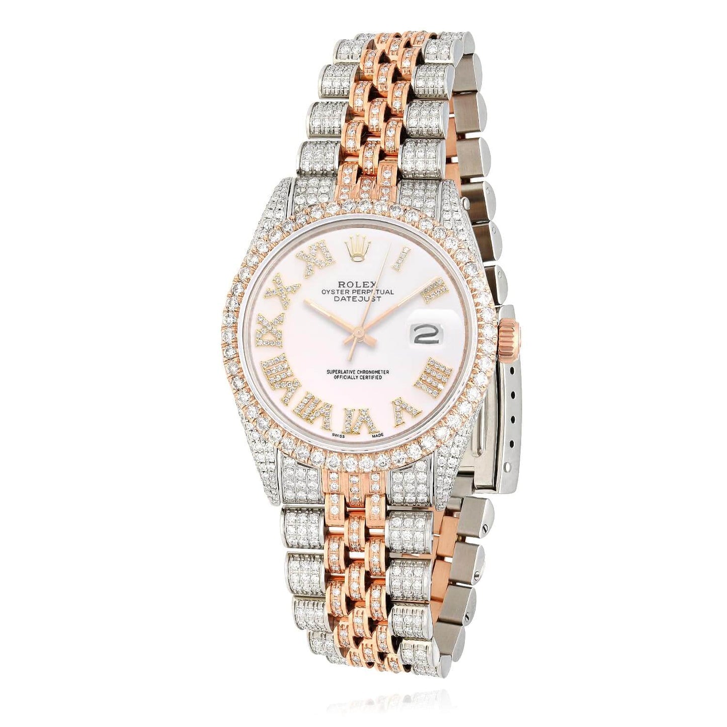Rolex Datejust 12CT Real Diamond Stainless Steel White Rose Yellow Watch 36mm