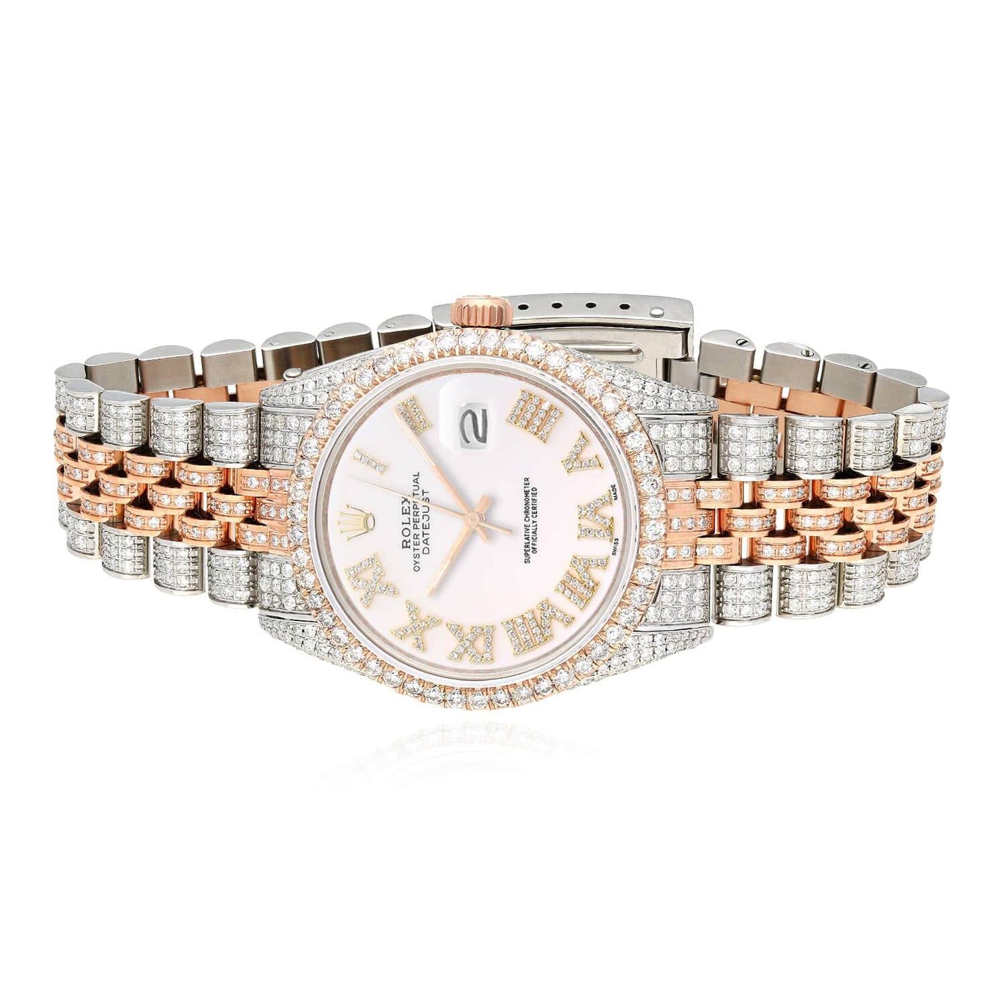 Rolex Datejust 12CT Real Diamond Stainless Steel White Rose Yellow Watch 36mm