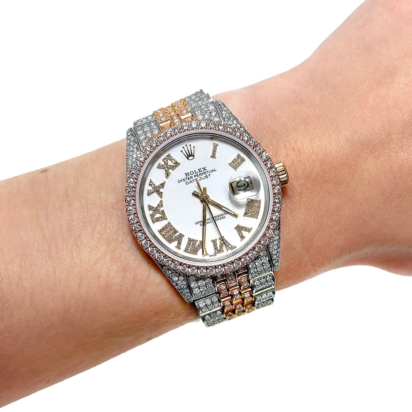 Rolex Datejust 12CT Natural Diamond Stainless Steel White Rose Yellow Watch 36mm