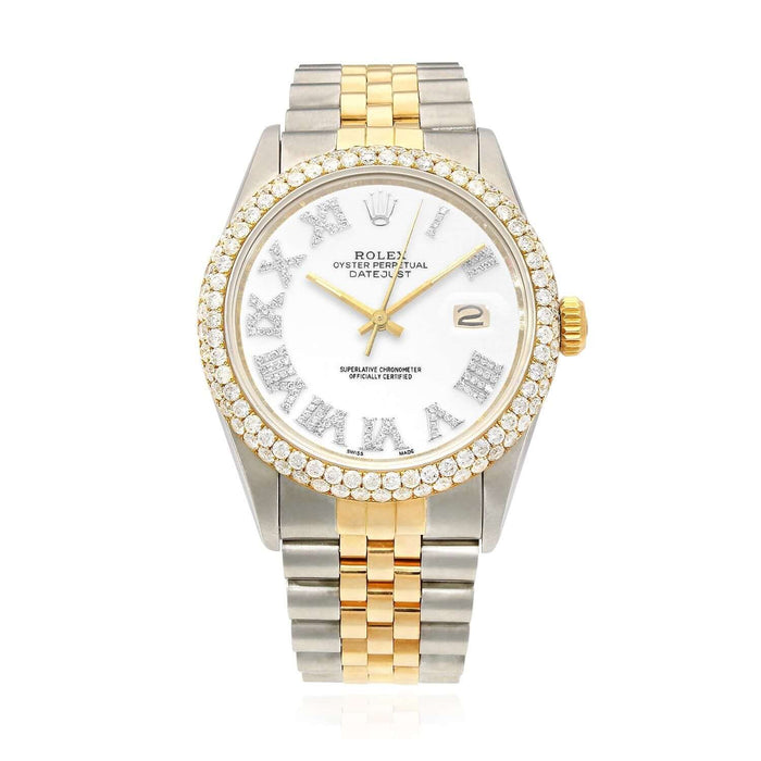 Rolex Datejust Jubilee Band Custom Diamond Bezel White on White Dial 36mm Watch - WJD Exclusives