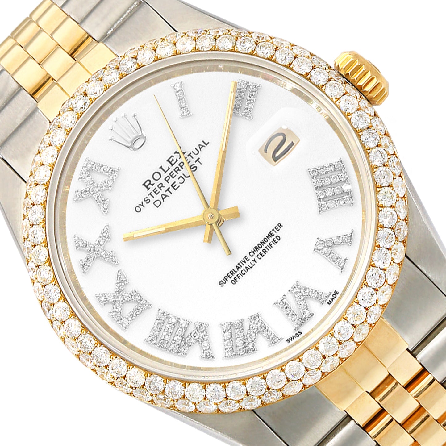 Rolex Datejust Jubilee Band Custom Diamond Bezel White on White Dial 36mm Watch