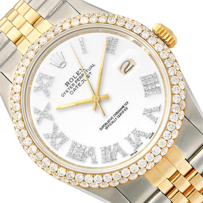Rolex Datejust Jubilee Band Custom Diamond Bezel White on White Dial 36mm Watch