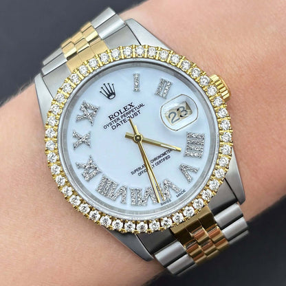 Rolex Datejust Jubilee Band Custom White on White Diamond Bezel Dial 36mm Watch