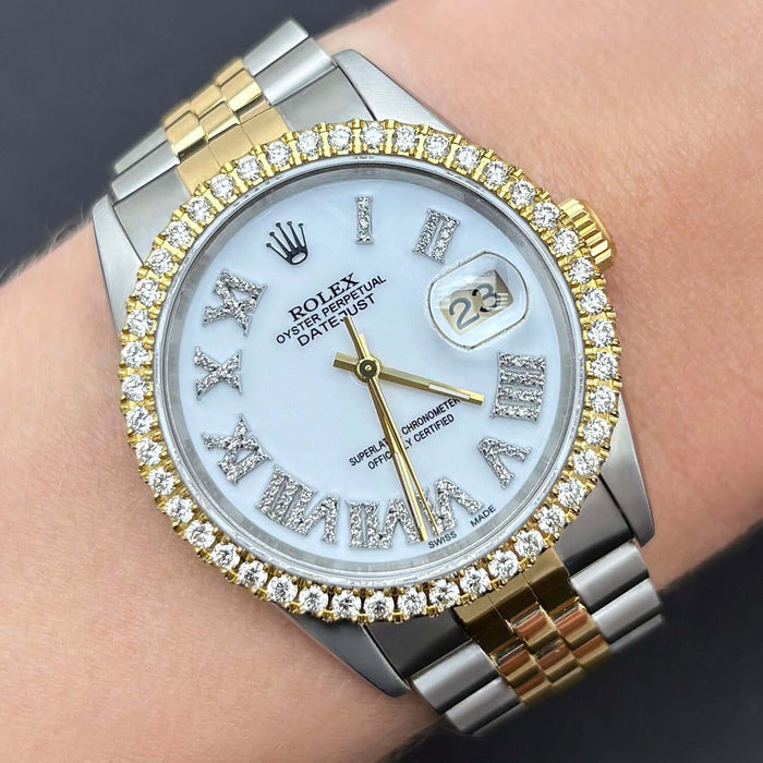 Rolex Datejust Jubilee Band Custom White on White Diamond Bezel Dial 36mm Watch - WJD Exclusives