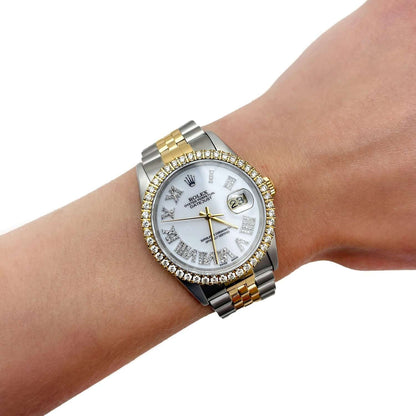Rolex Datejust Jubilee Band Custom White on White Diamond Bezel Dial 36mm Watch