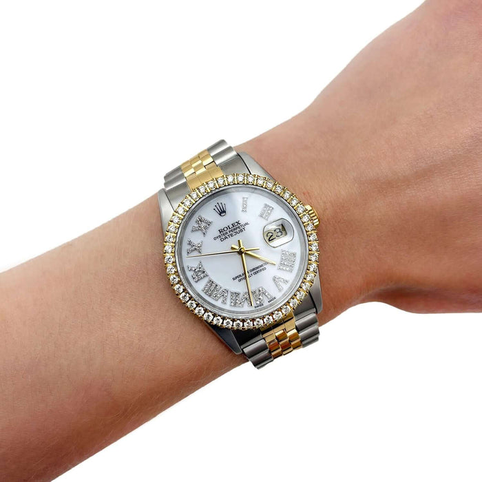 Rolex Datejust Jubilee Band Custom White on White Diamond Bezel Dial 36mm Watch - WJD Exclusives