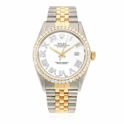 Rolex Datejust Jubilee Band Custom White on White Diamond Bezel Dial 36mm Watch - WJD Exclusives
