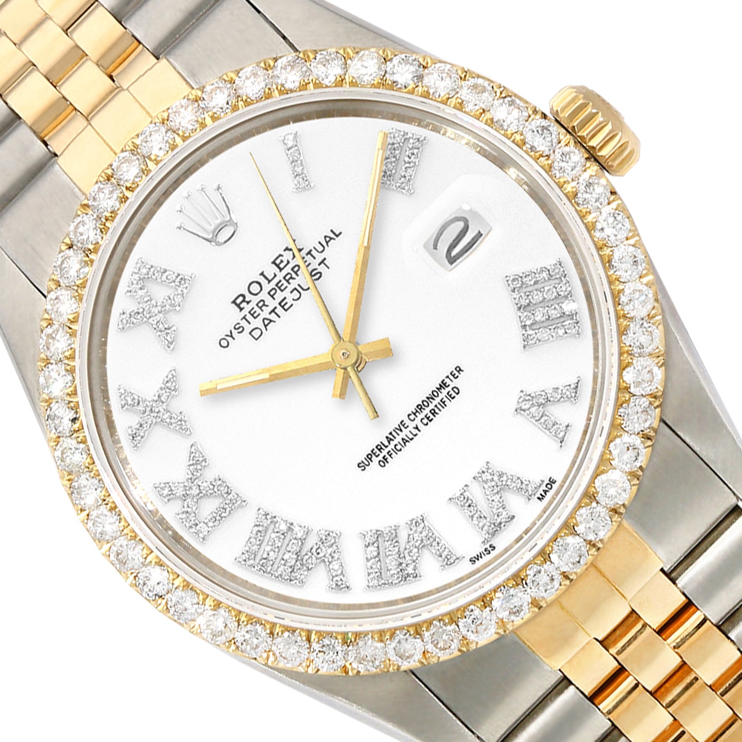 Rolex Datejust Jubilee Band Custom White on White Diamond Bezel Dial 36mm Watch
