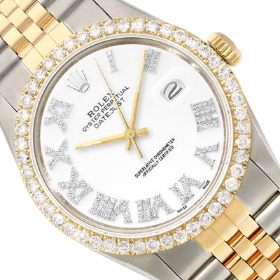 Rolex Datejust Jubilee Band Custom White on White Diamond Bezel Dial 36mm Watch