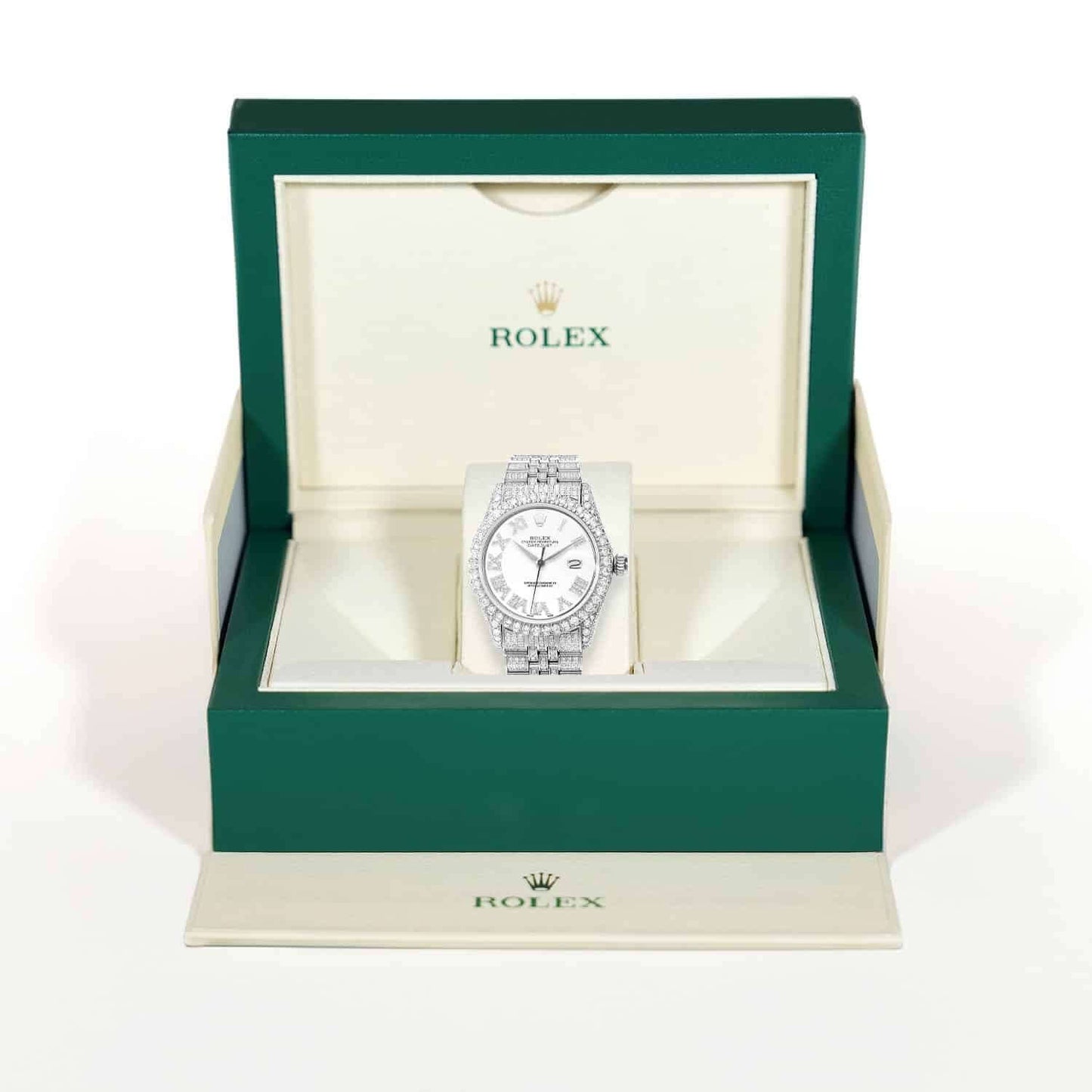 Rolex Datejust Custom Diamond Jubilee Band Diamond Dial Bezel White 36mm Watch